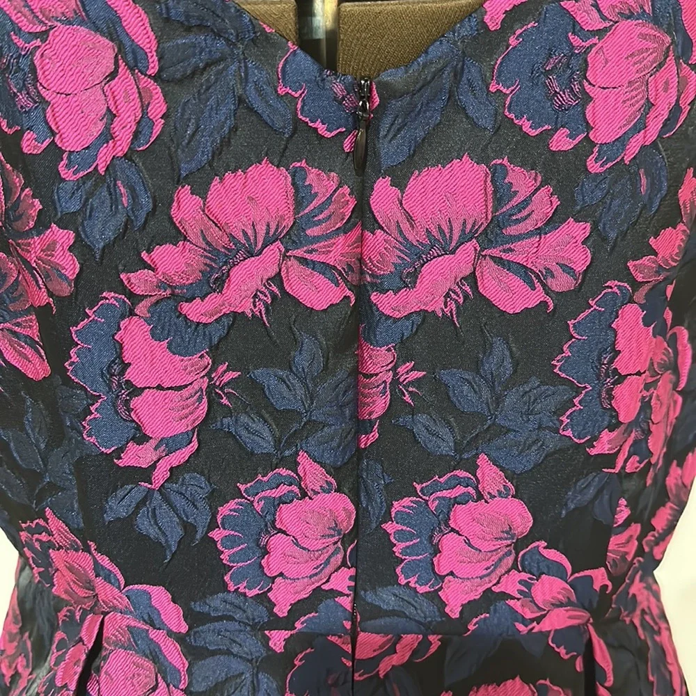 Review size 12 jacquard black, navy and fuchsia evening dress - Picture 7 of 10